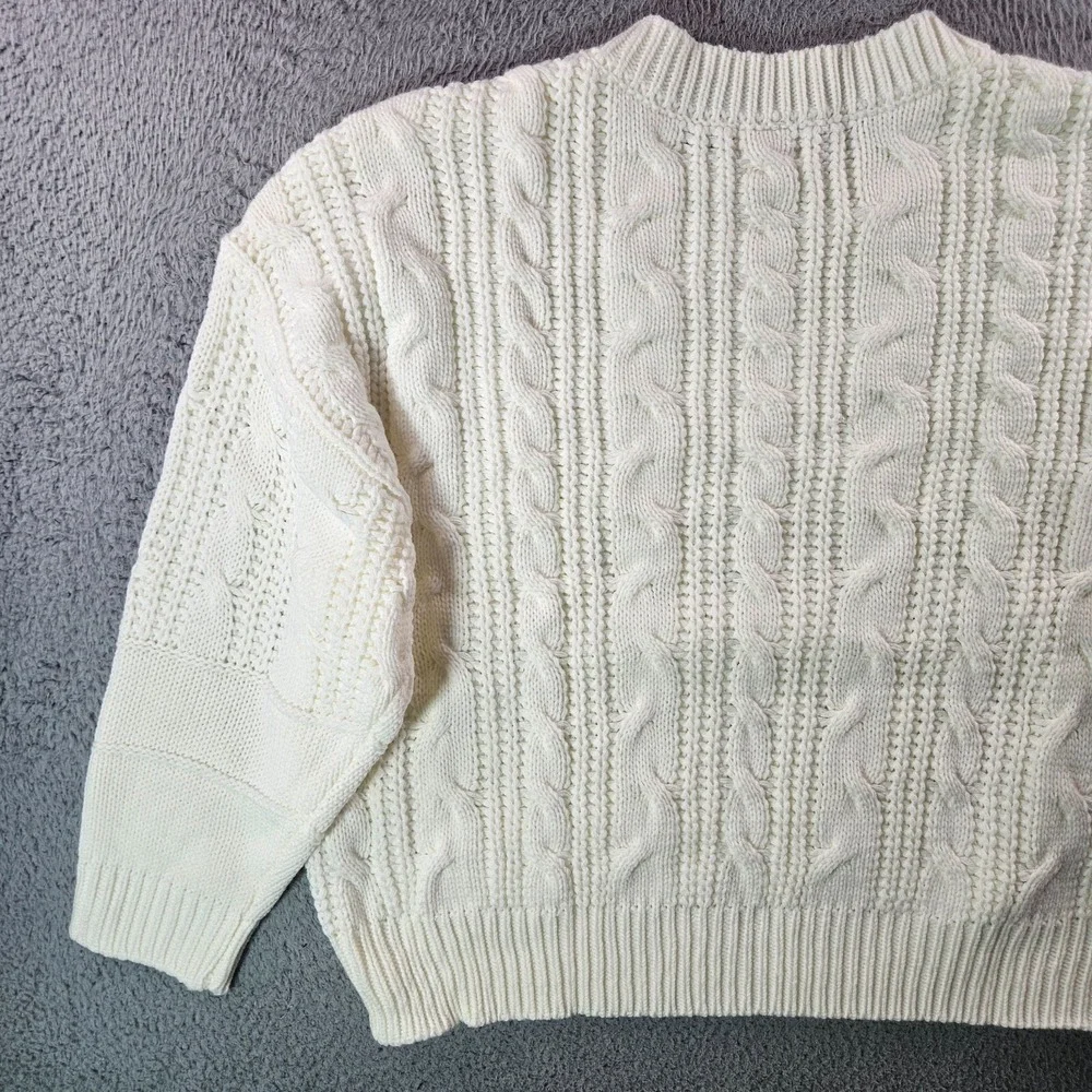 NWOT Sugarlips Sweater Women‎ XL Crew Neck Cable Knit White Preppy
